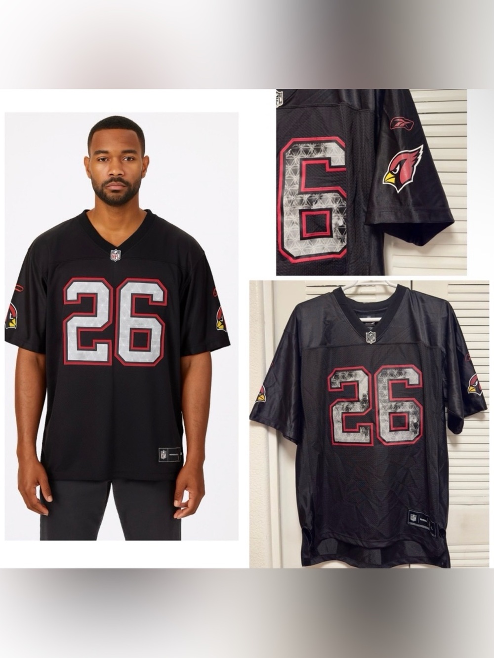 NWT - Arizona Cardinals #26 Wells Black  NFL Reebok Jersey Adult Large